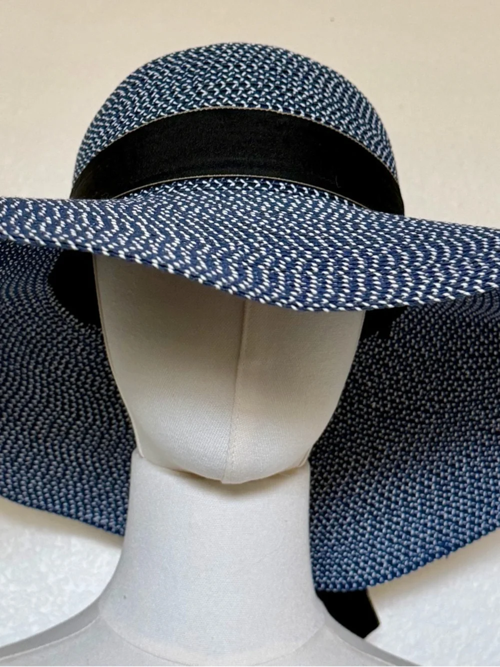 Bundle! - Two Wide Brim Sun Hats- Black Ribbon Trim - Tan and Navy - Picture 5 of 7